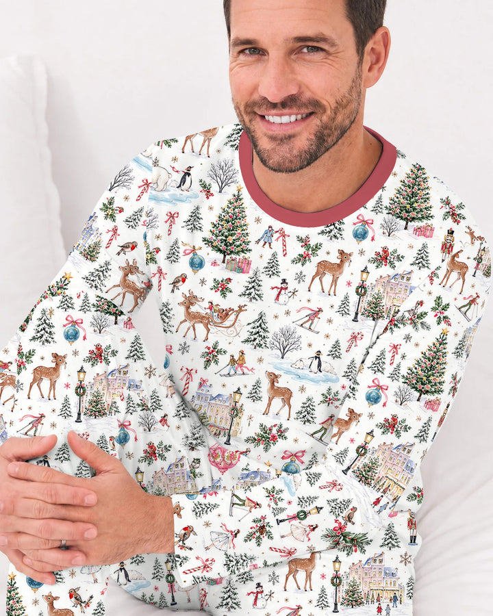 Christmas Winter Village Toile Bamboo Men's Pajama Set