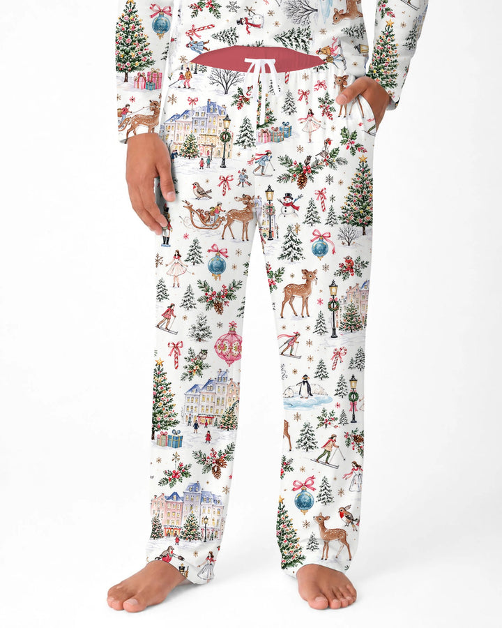 Christmas Winter Village Toile Bamboo Men's Pajama Set