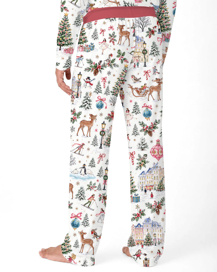 Christmas Winter Village Toile Bamboo Men's Pajama Set