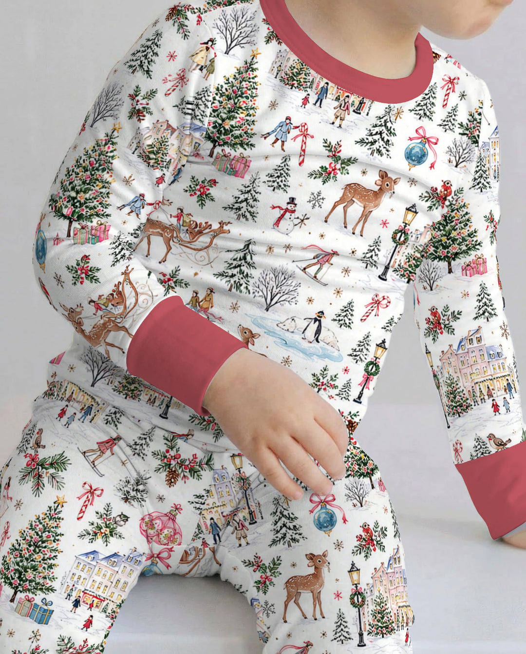 Christmas Winter Village Toile Bamboo Two Piece Long Sleeve Pajama Set