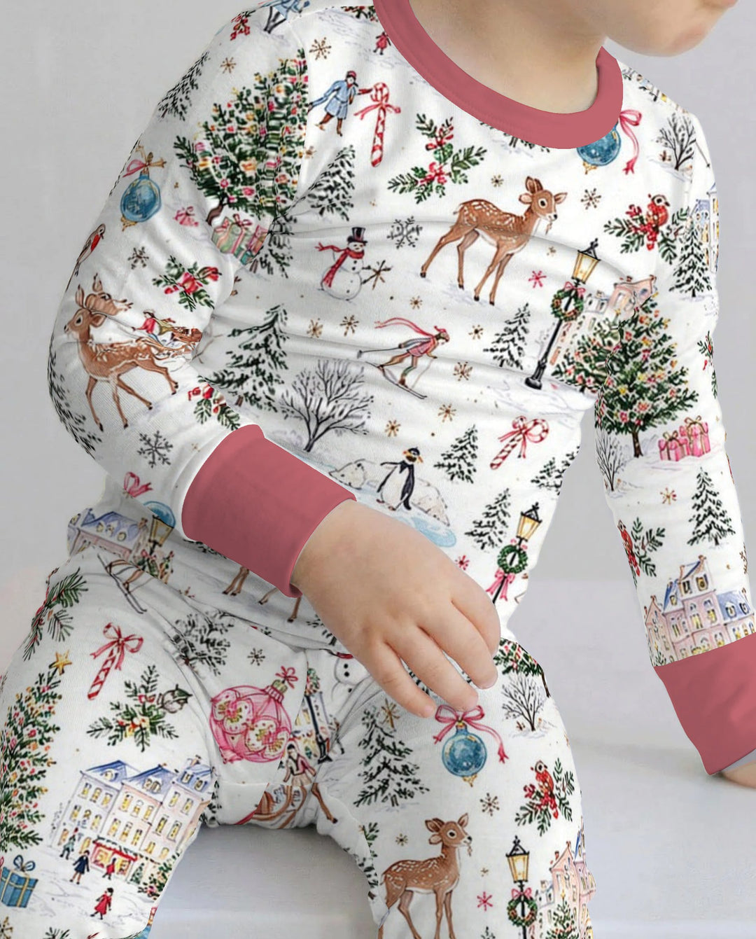 Christmas Winter Village Toile Bamboo Two Piece Long Sleeve Pajama Set