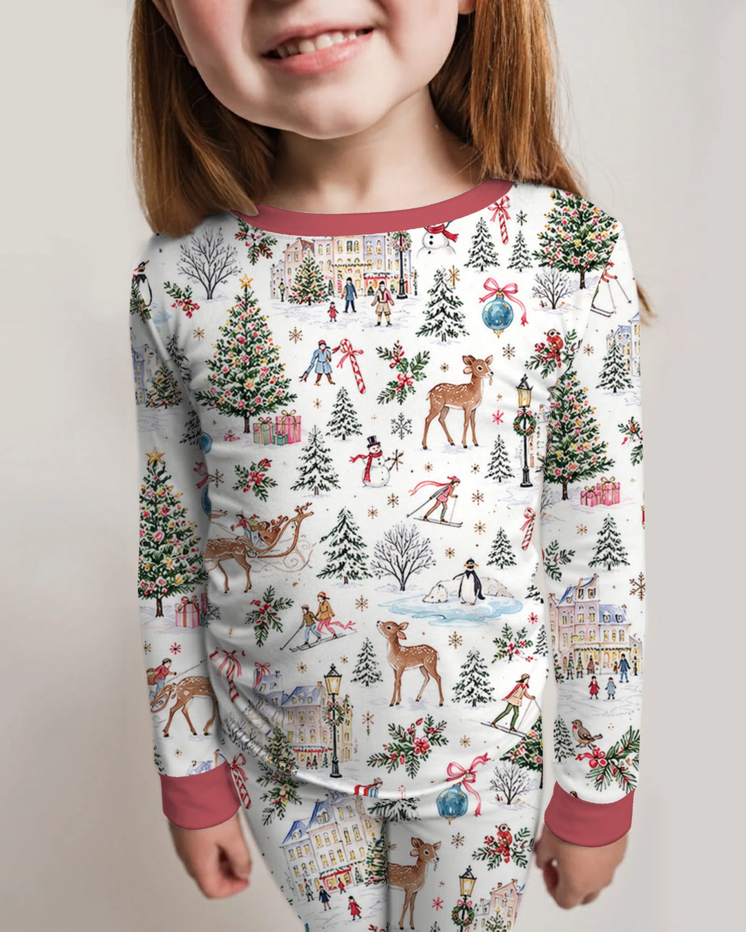Christmas Winter Village Toile Bamboo Two Piece Long Sleeve Pajama Set
