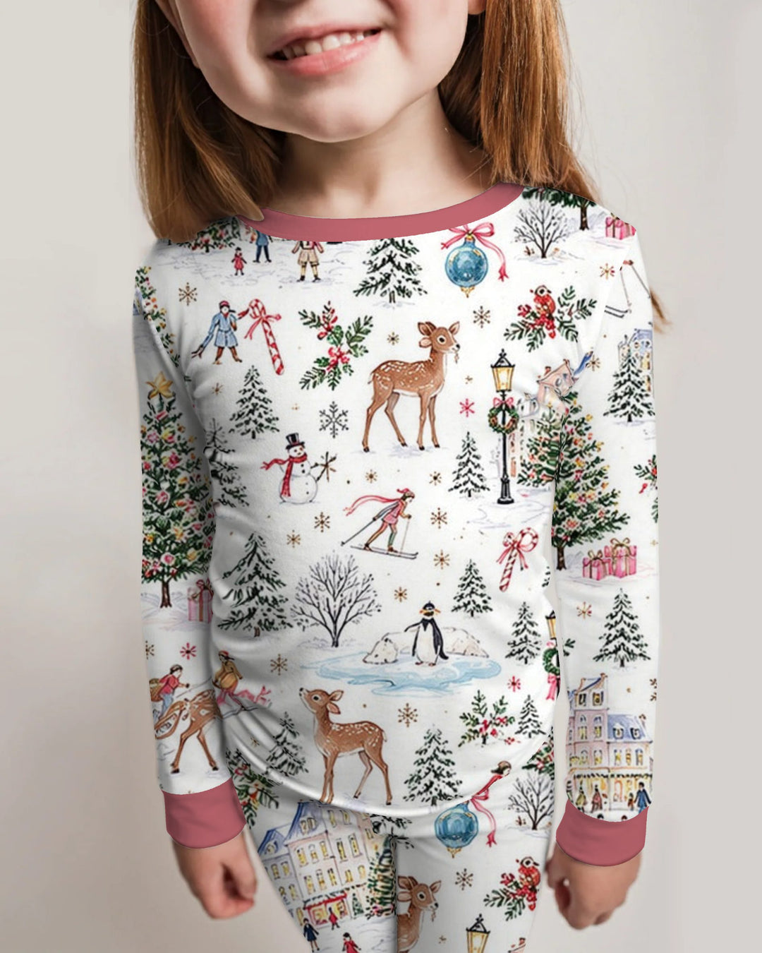 Christmas Winter Village Toile Bamboo Two Piece Long Sleeve Pajama Set