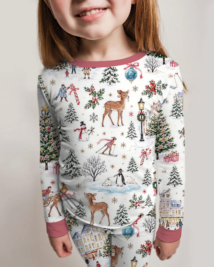 Christmas Winter Village Toile Bamboo Two Piece Long Sleeve Pajama Set