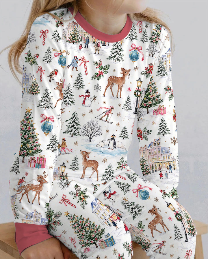 Christmas Winter Village Toile Bamboo Two Piece Long Sleeve Pajama Set