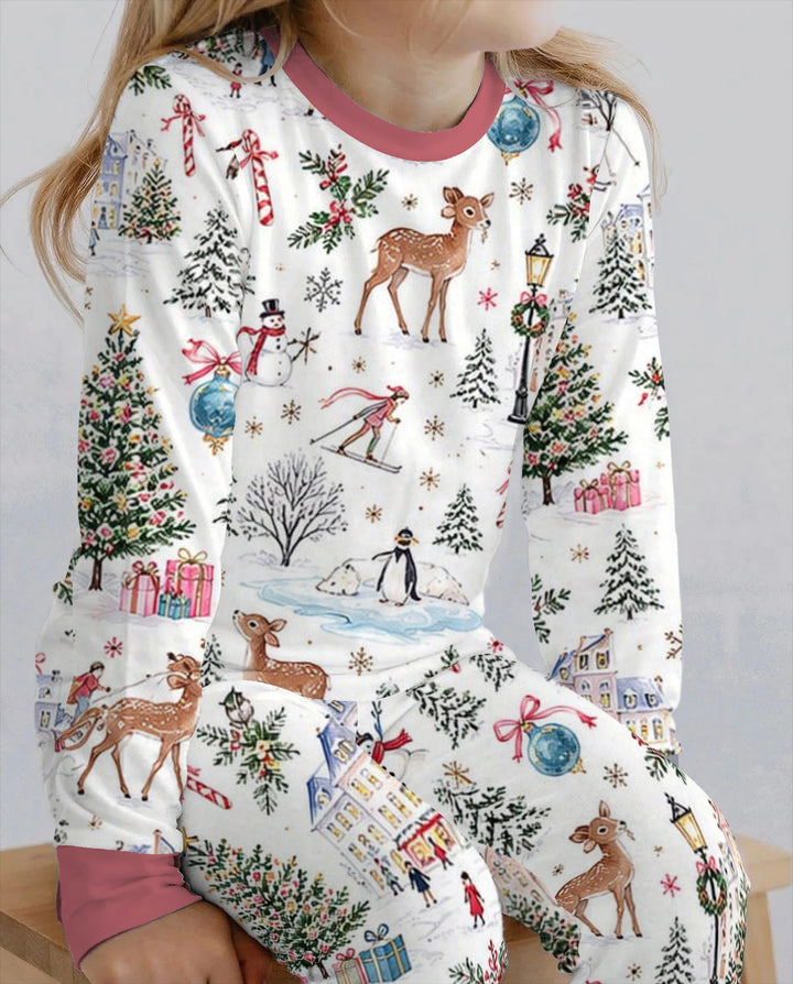 Christmas Winter Village Toile Bamboo Two Piece Long Sleeve Pajama Set