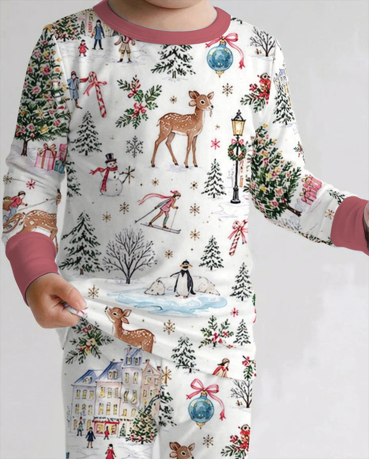 Christmas Winter Village Toile Bamboo Two Piece Long Sleeve Pajama Set