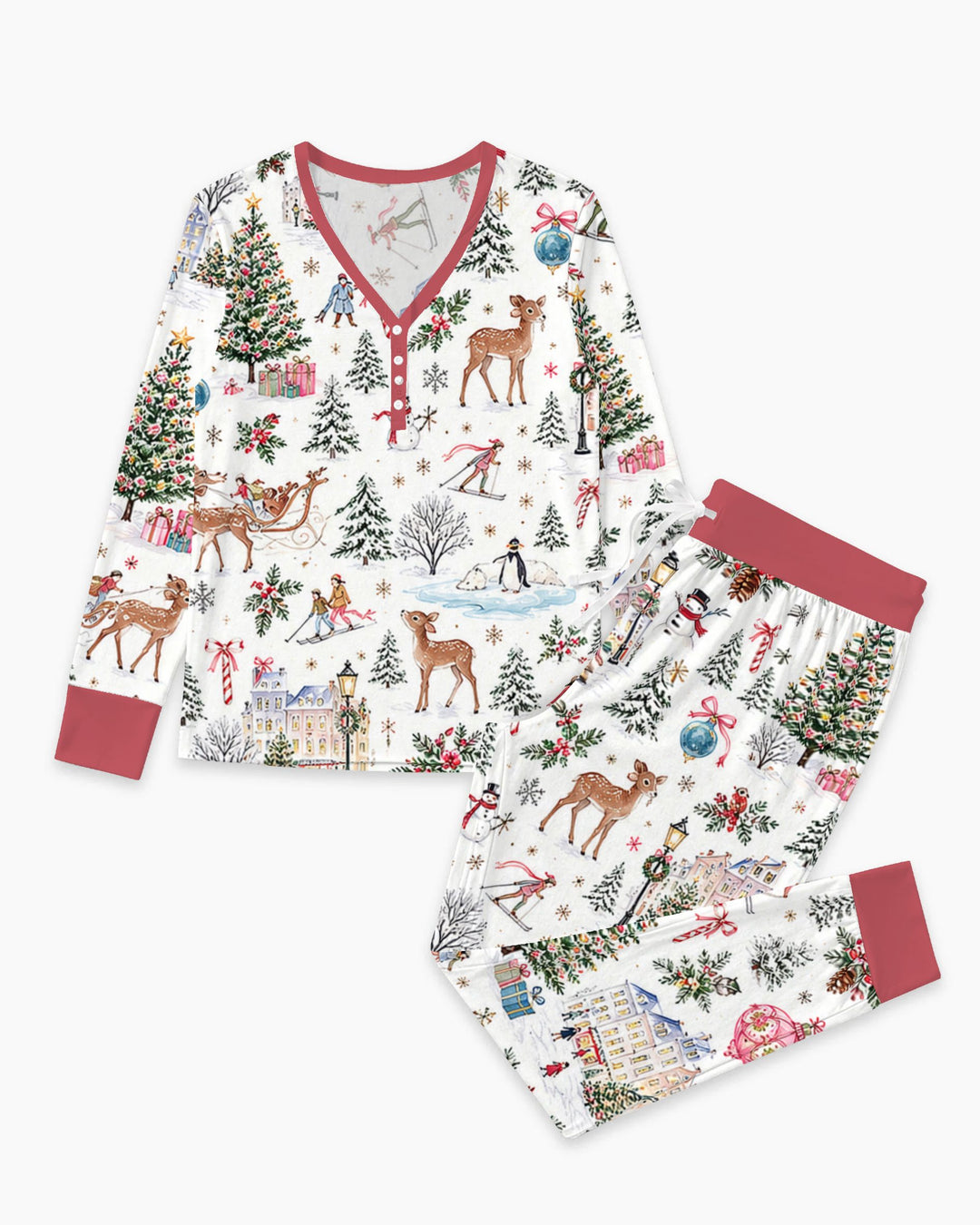 Christmas Winter Village Toile Bamboo Women Pajama Set