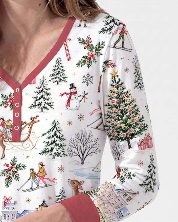 Christmas Winter Village Toile Bamboo Women Pajama Set