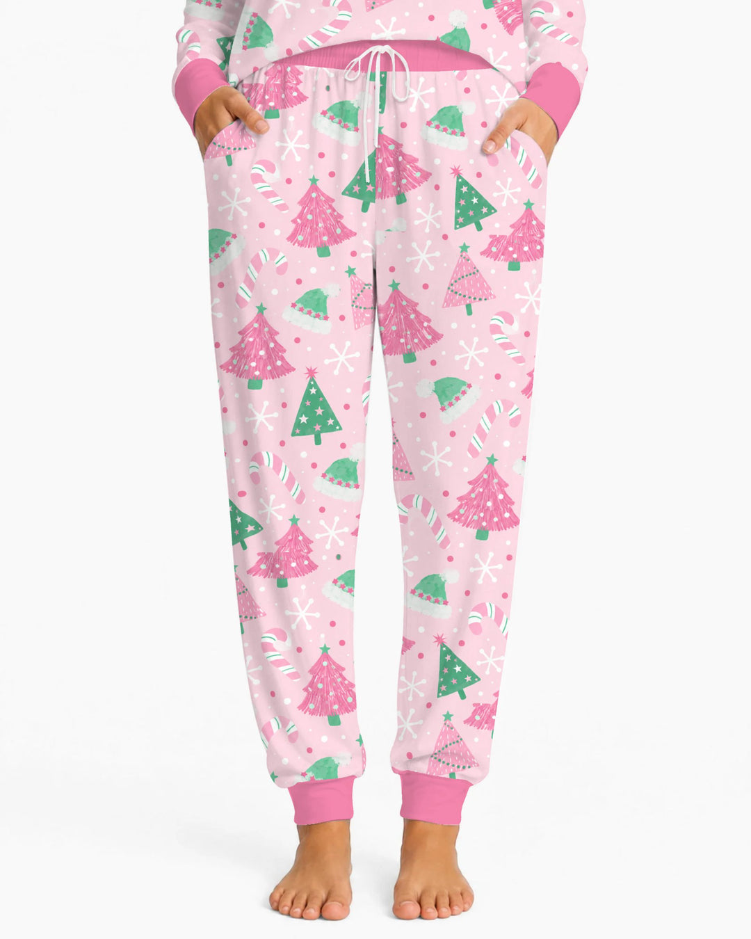 Pink & Mint Candy Christmas Trees Bamboo Women Pajama Set