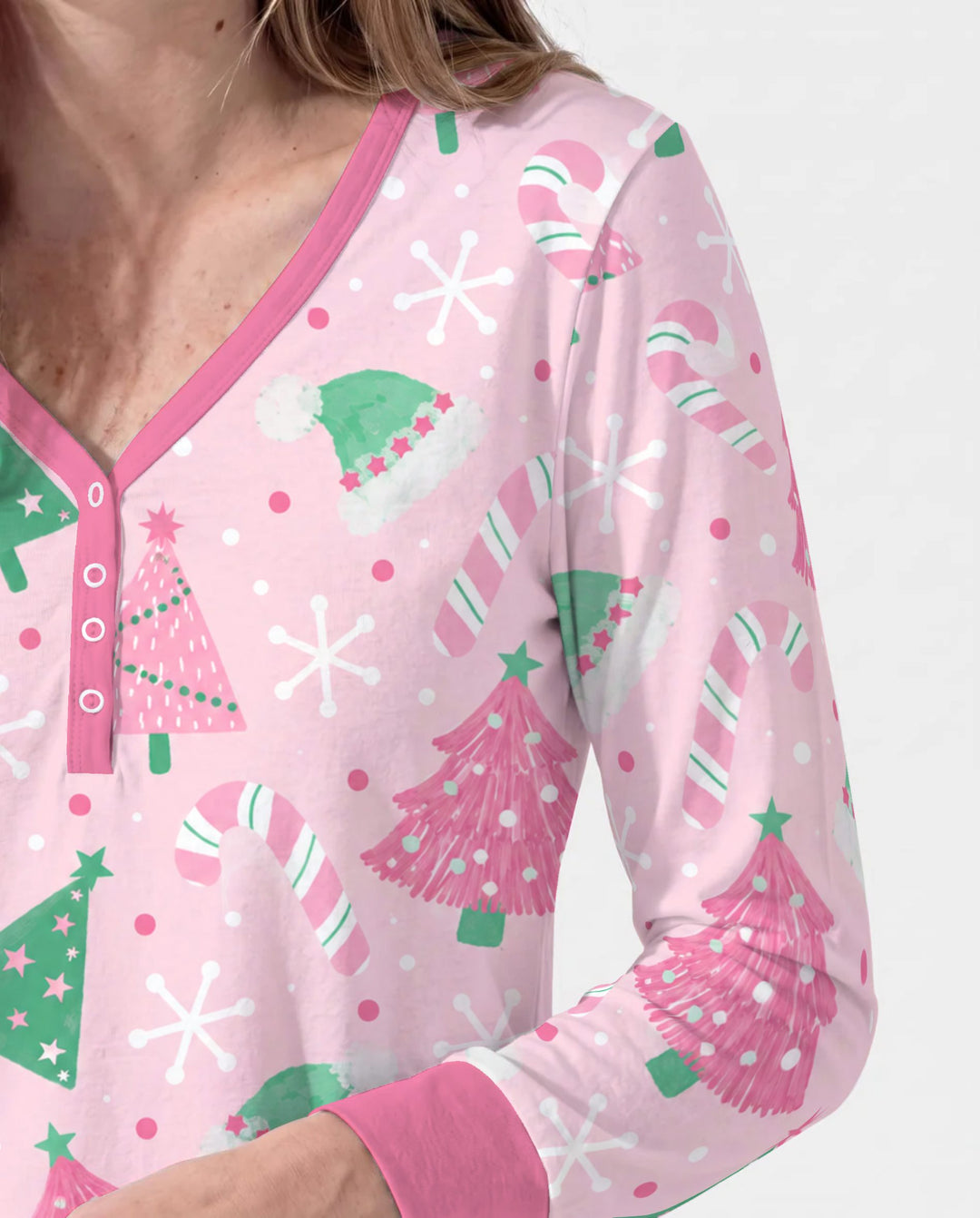 Pink & Mint Candy Christmas Trees Bamboo Women Pajama Set