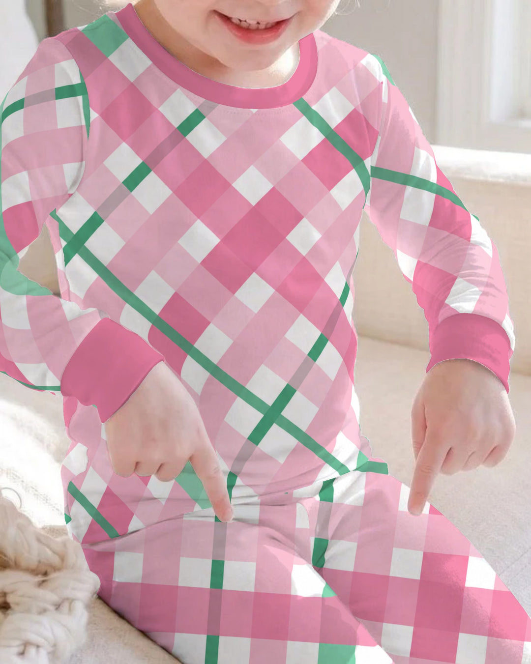 Pink & Mint Christmas Plaid Bamboo Two Piece Long Sleeve Pajama Set