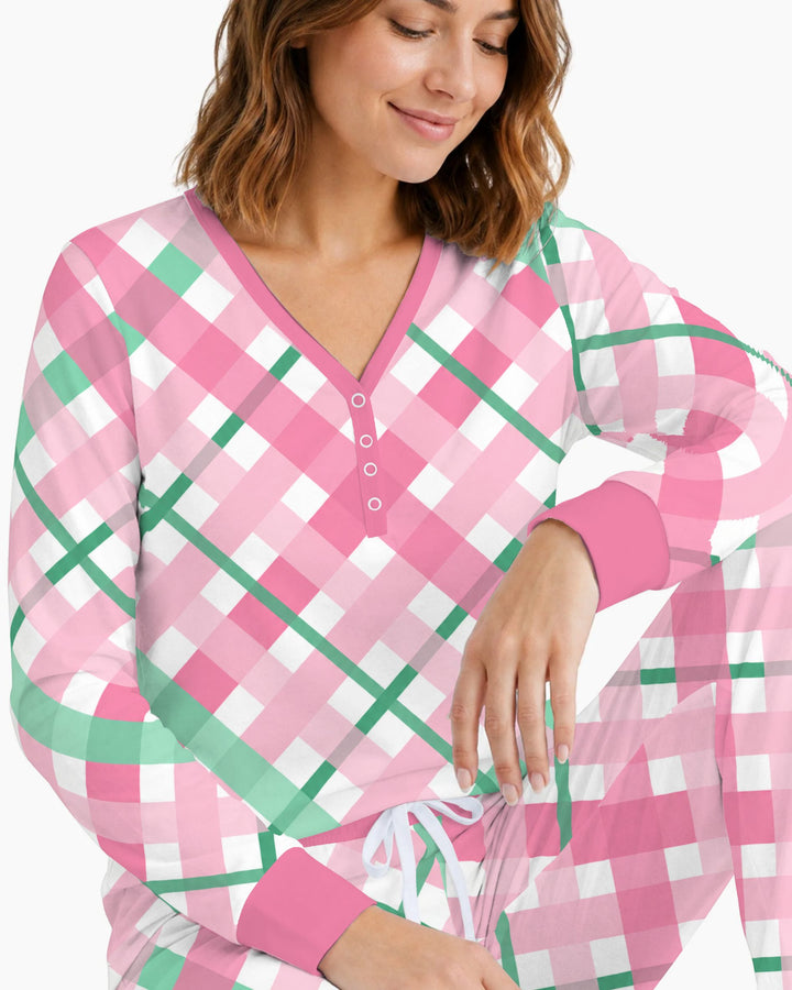 Pink & Mint Christmas Plaid Bamboo Women Pajama Set