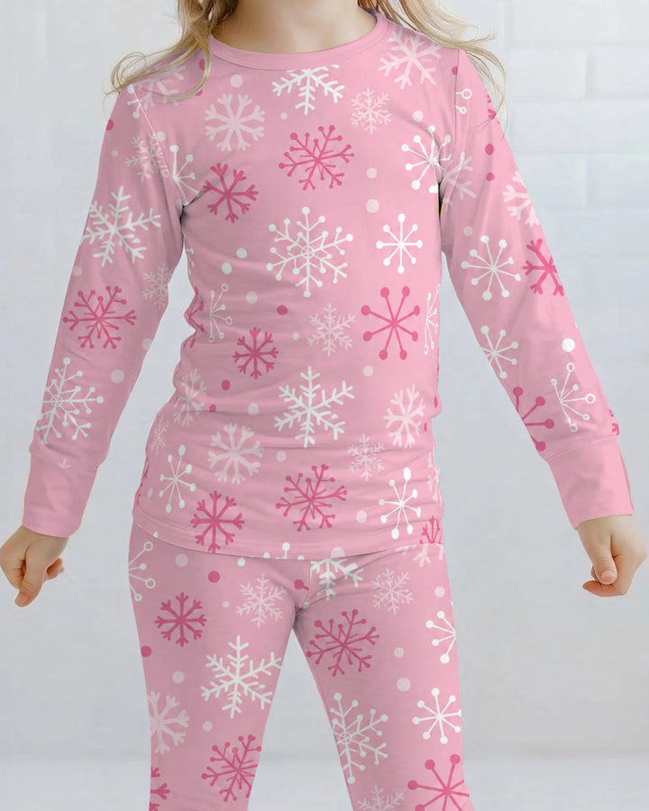 Pretty in Pink Christmas Snowflakes Bamboo Two Piece Long Sleeve Pajama Set