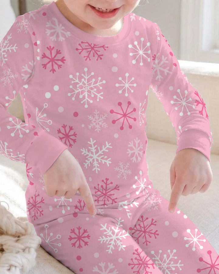 Pretty in Pink Christmas Snowflakes Bamboo Two Piece Long Sleeve Pajama Set