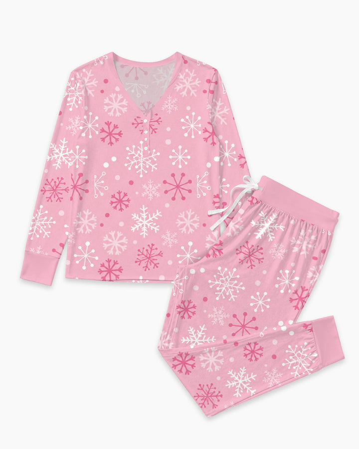 Pretty in Pink Christmas Snowflakes Bamboo Women Pajama Set