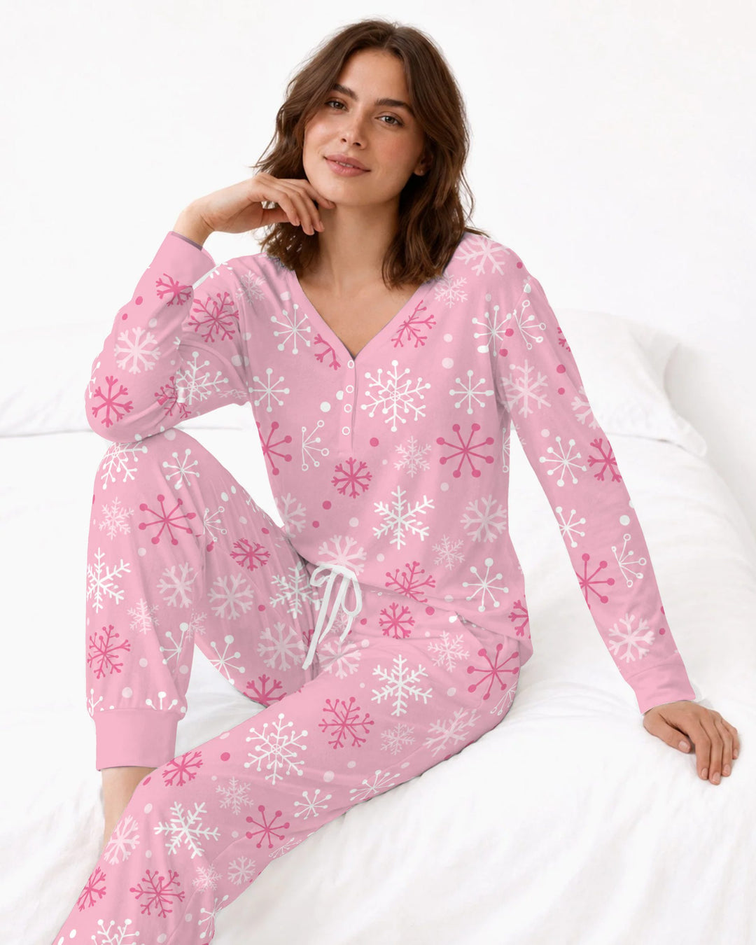 Pretty in Pink Christmas Snowflakes Bamboo Women Pajama Set