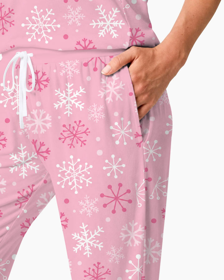 Pretty in Pink Christmas Snowflakes Bamboo Women Pajama Set