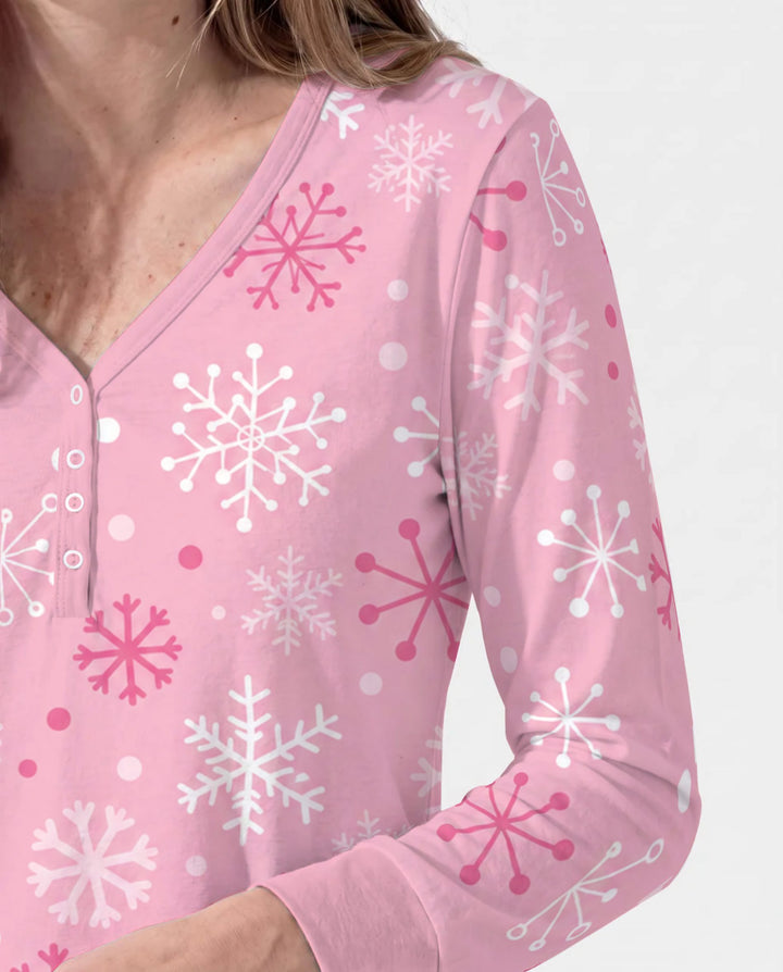 Pretty in Pink Christmas Snowflakes Bamboo Women Pajama Set