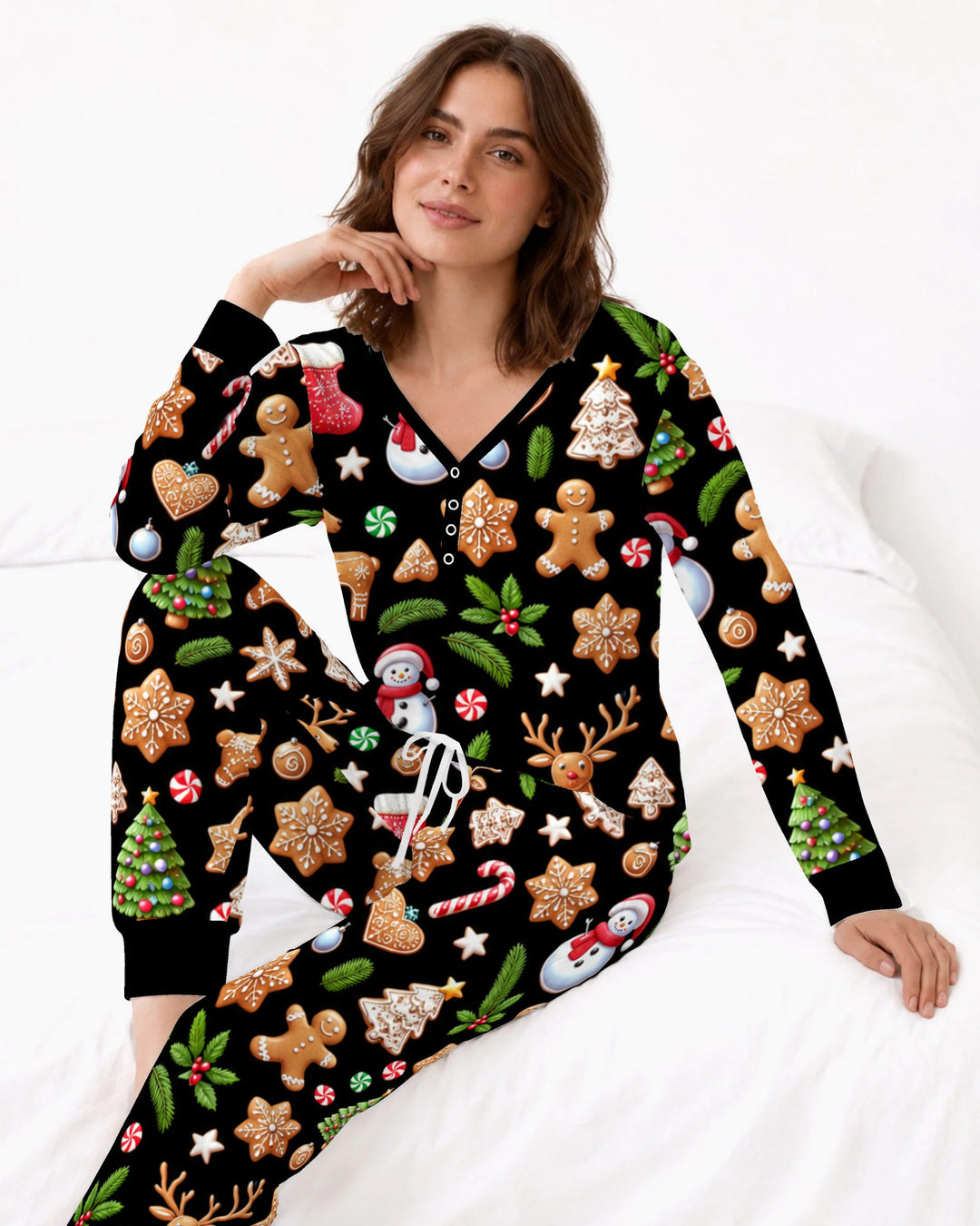 Gingerbread Christmas Cookie Wonderland Bamboo Women Pajama Set
