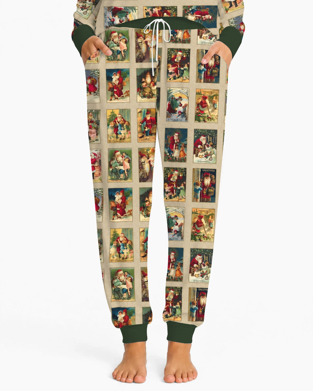 Vintage Santa Christmas Postcards Bamboo Women Pajama Set