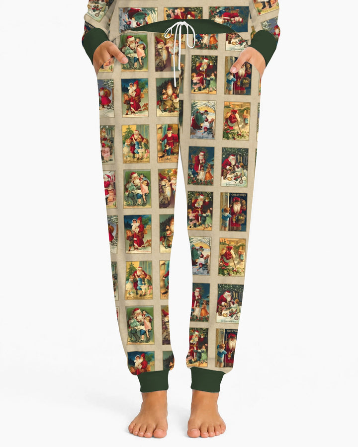 Vintage Santa Christmas Postcards Bamboo Women Pajama Set