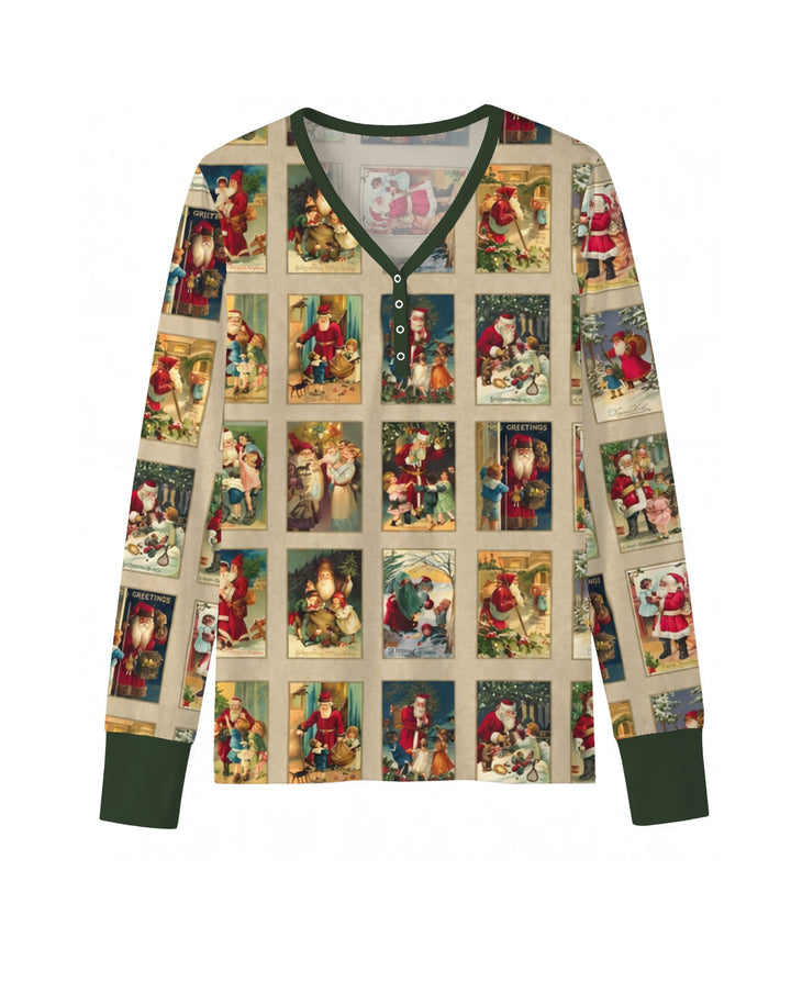 Vintage Santa Christmas Postcards Bamboo Women Pajama Set
