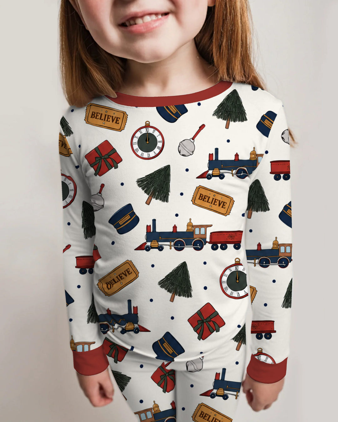 Polar Express Christmas Train Toss Bamboo Two Piece Long Sleeve Pajama Set