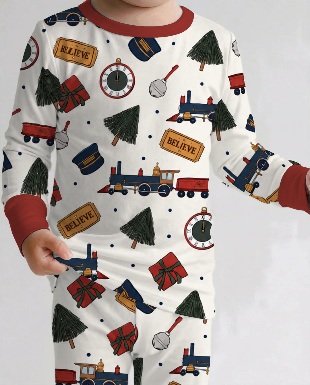 Polar Express Christmas Train Toss Bamboo Two Piece Long Sleeve Pajama Set
