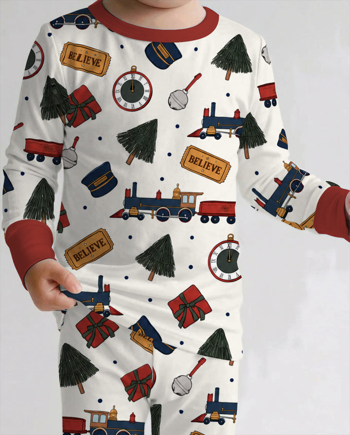 Polar Express Christmas Train Toss Bamboo Two Piece Long Sleeve Pajama Set