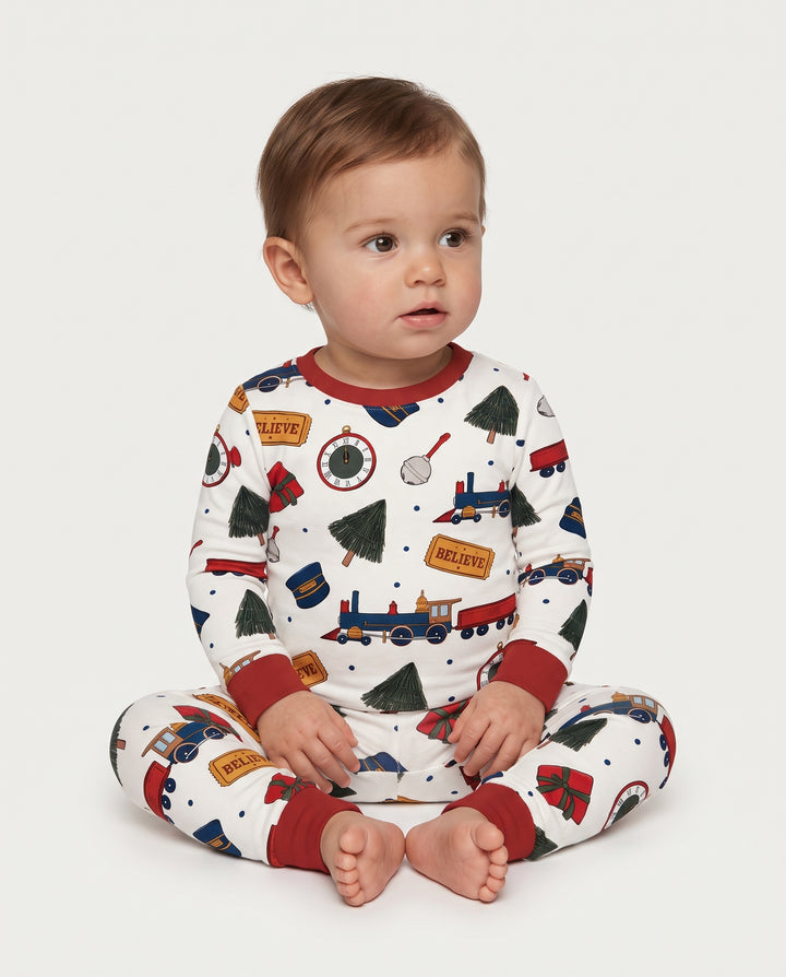 Polar Express Christmas Train Toss Bamboo Two Piece Long Sleeve Pajama Set
