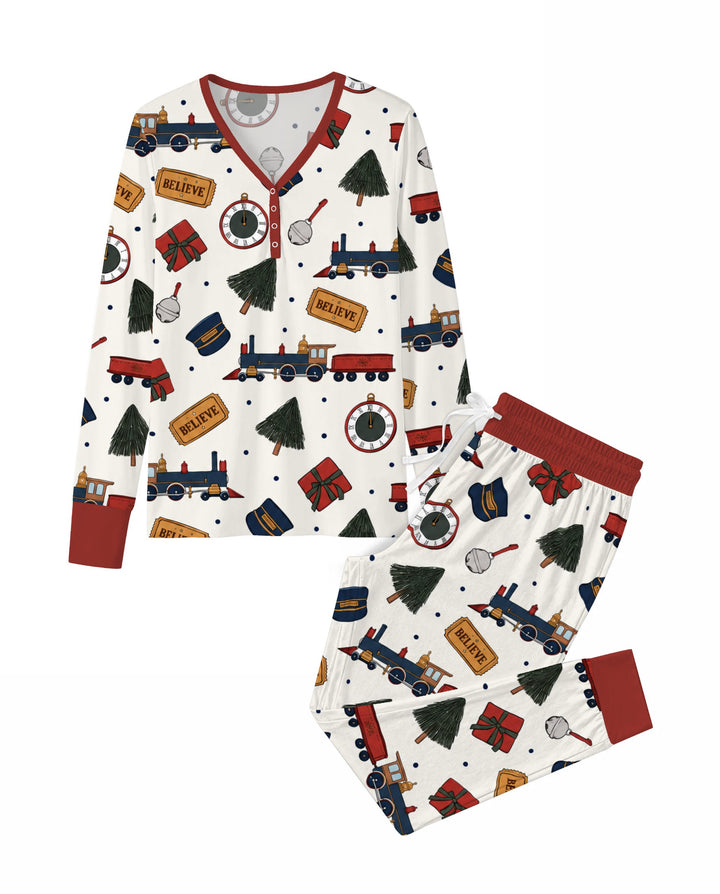 Polar Express Christmas Train Toss Bamboo Women Pajama Set