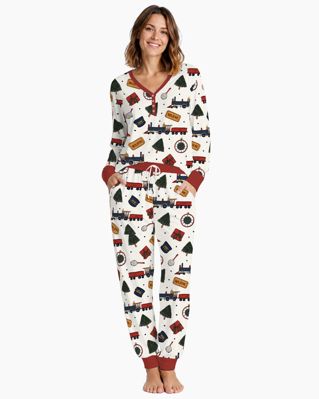 Polar Express Christmas Train Toss Bamboo Women Pajama Set