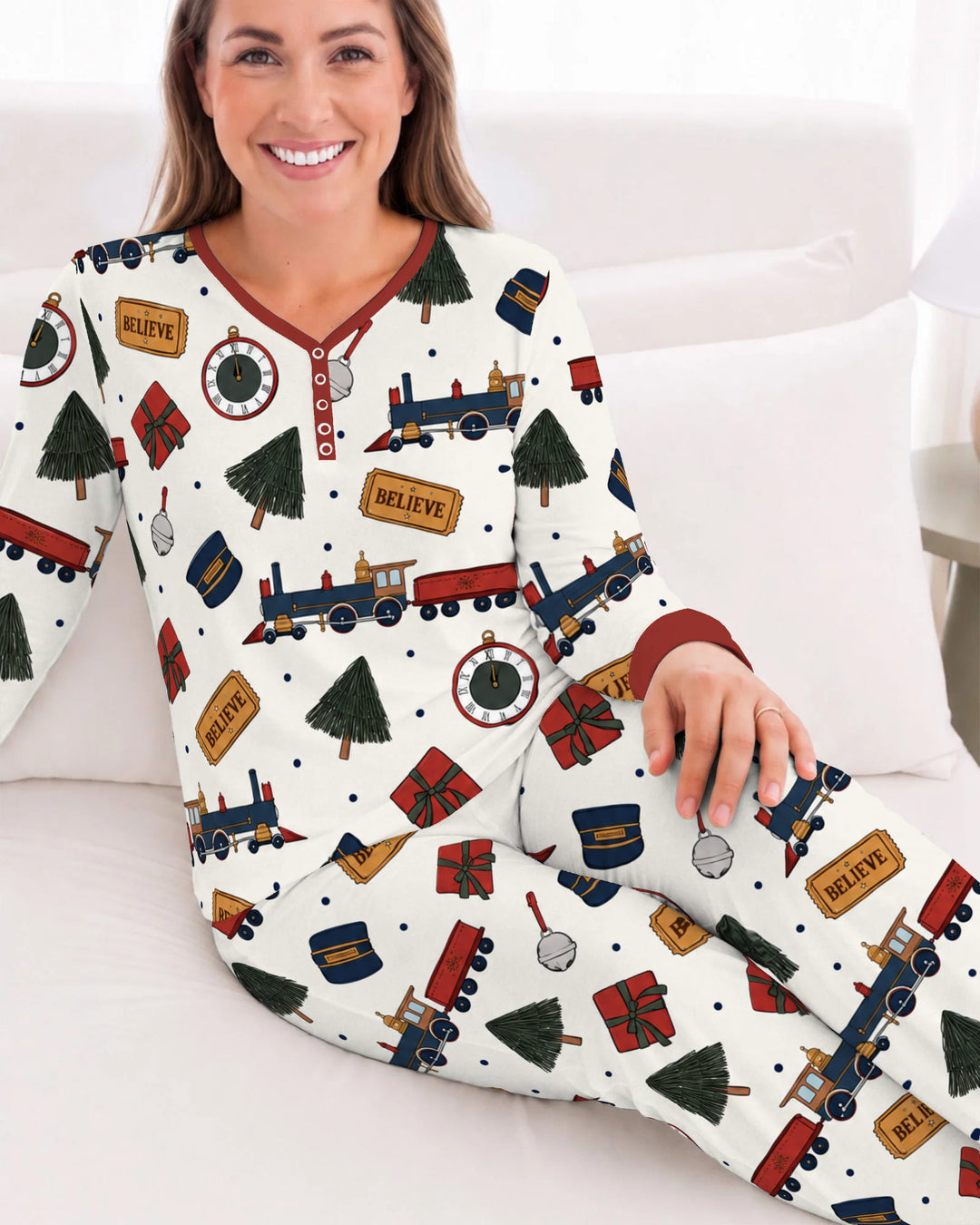 Polar Express Christmas Train Toss Bamboo Women Pajama Set