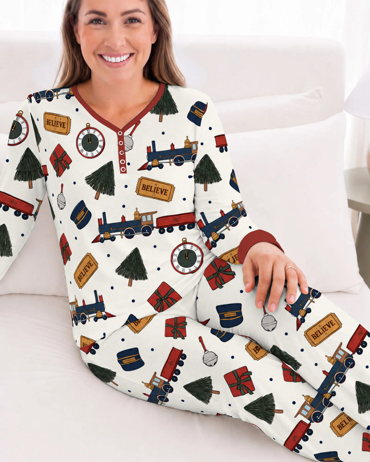 Polar Express Christmas Train Toss Bamboo Women Pajama Set