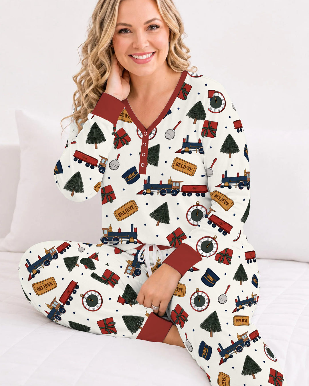 Polar Express Christmas Train Toss Bamboo Women Pajama Set