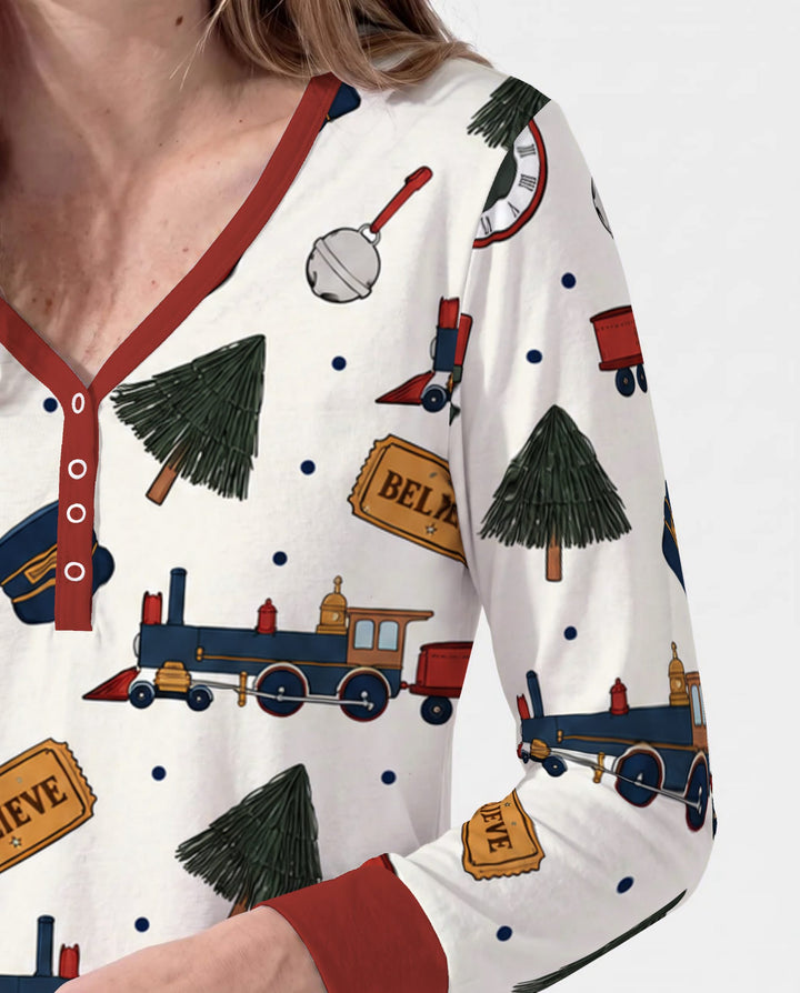 Polar Express Christmas Train Toss Bamboo Women Pajama Set