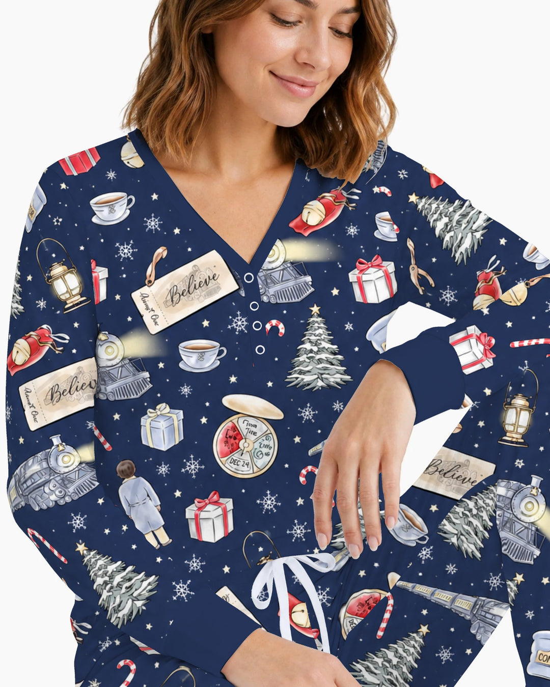 Magical Christmas Train Night Bamboo Women Pajama Set