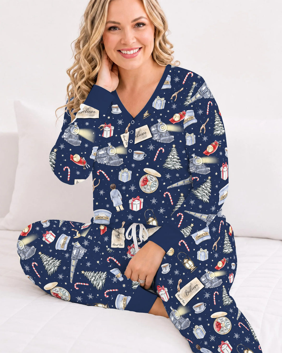 Magical Christmas Train Night Bamboo Women Pajama Set