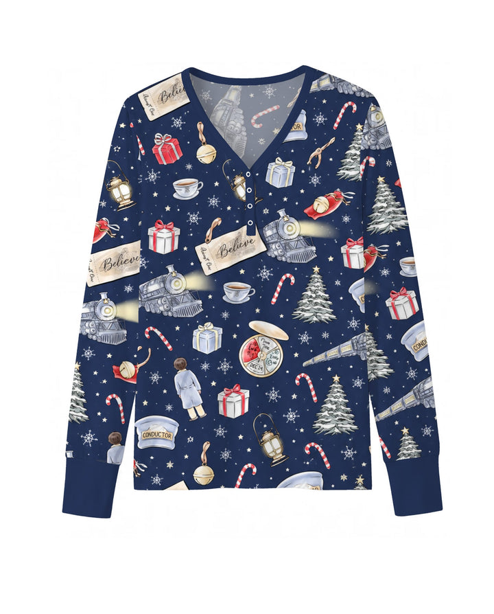 Magical Christmas Train Night Bamboo Women Pajama Set