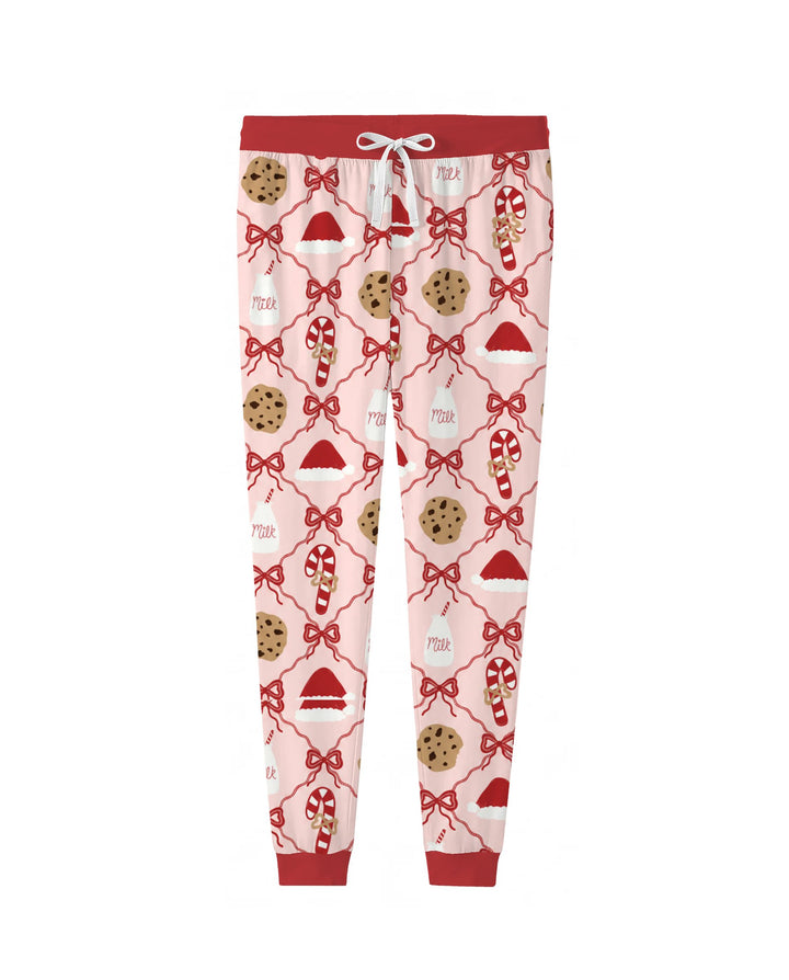 Pink Christmas Cookies and Milk Bow Lattice Bamboo Women Pajama Set