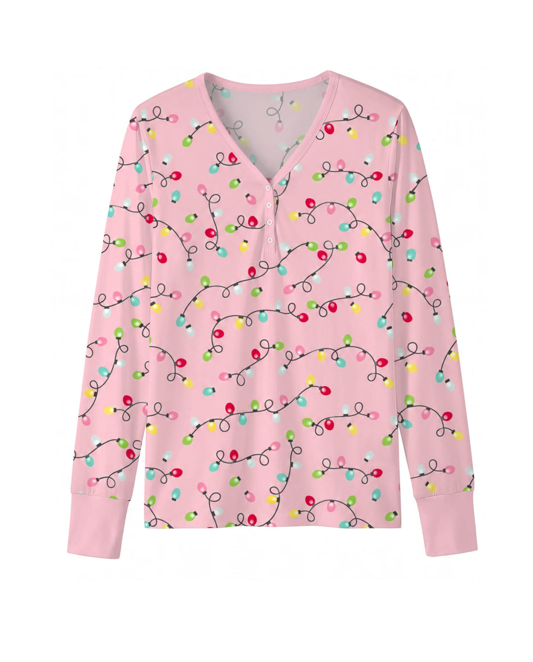 Colorful Christmas Lights on Pink Bamboo Women Pajama Set