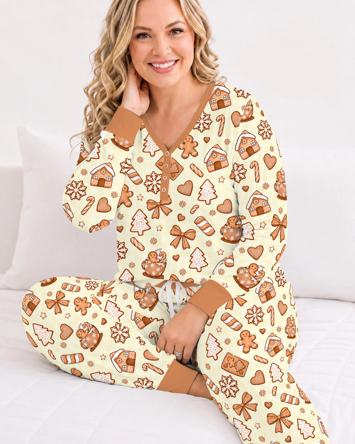 Gingerbread Christmas Cookie Toss Bamboo Women Pajama Set