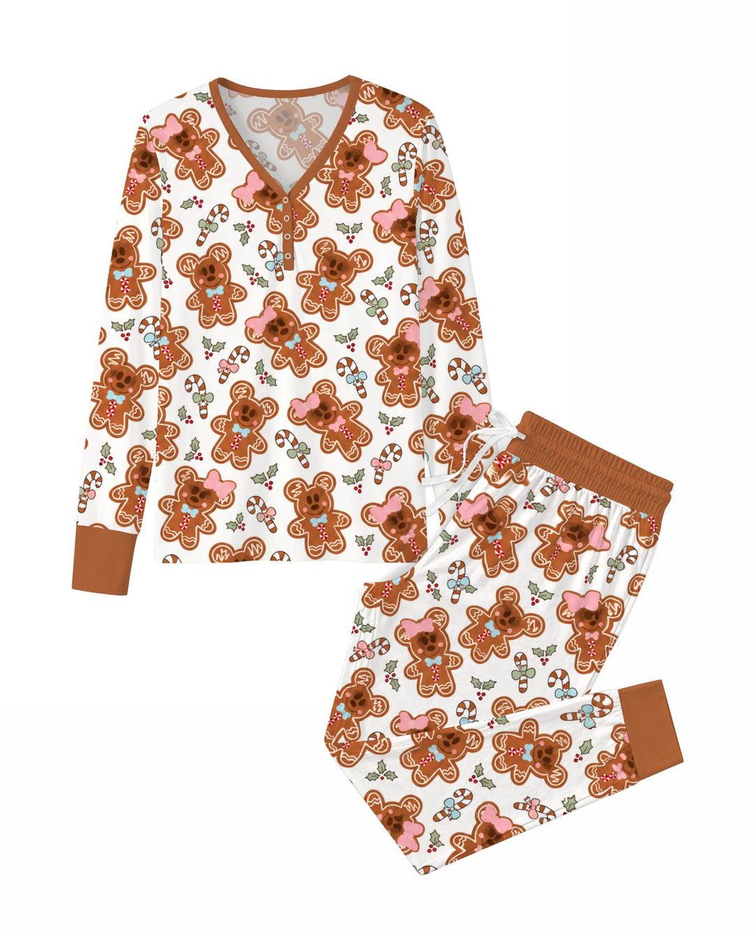 Cute Gingerbread Couple Toss Bamboo Women Pajama Set