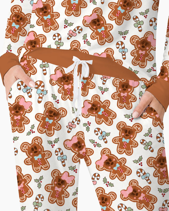 Cute Gingerbread Couple Toss Bamboo Women Pajama Set