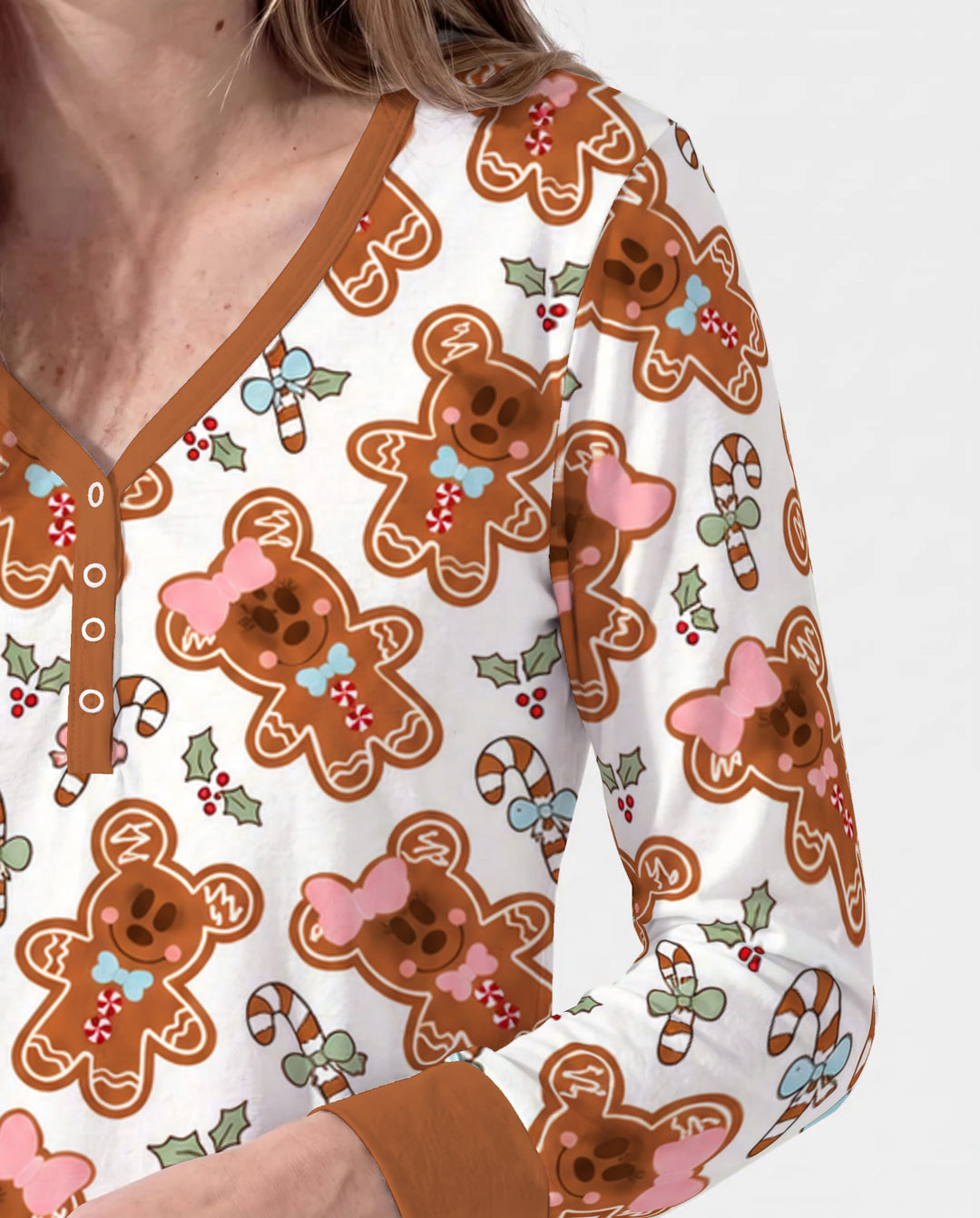 Cute Gingerbread Couple Toss Bamboo Women Pajama Set