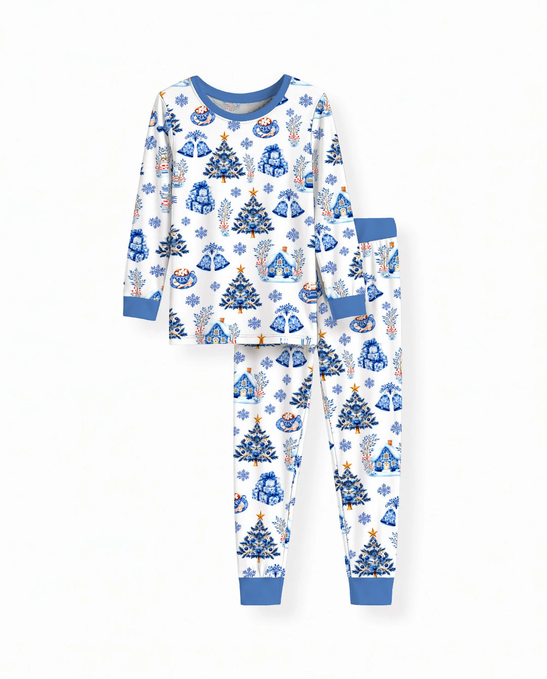 Blue Winter Wonderland Christmas Toss Bamboo Two Piece Long Sleeve Pajama Set