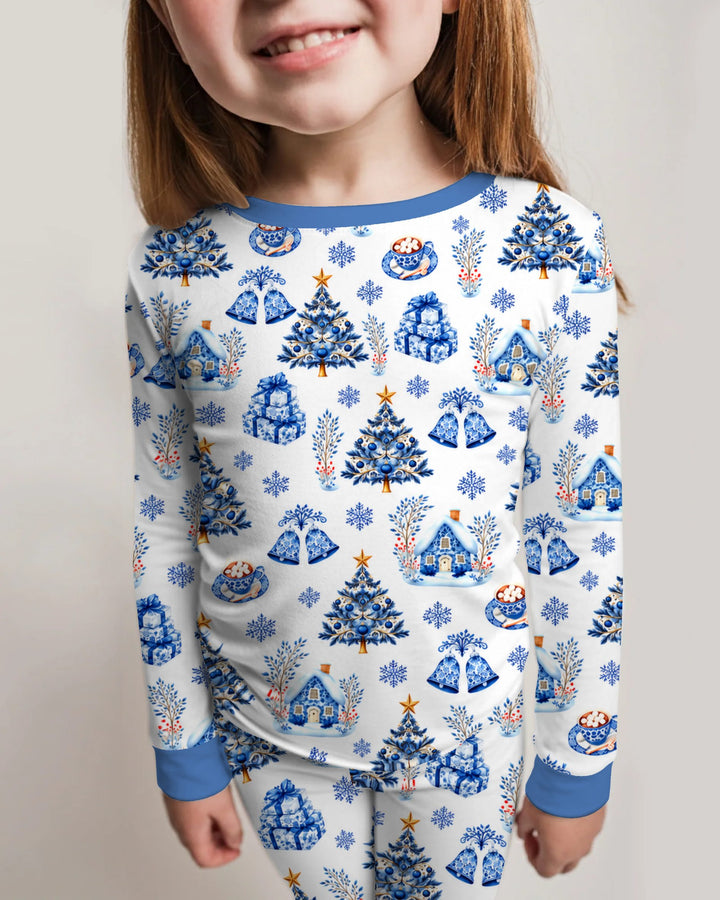 Blue Winter Wonderland Christmas Toss Bamboo Two Piece Long Sleeve Pajama Set