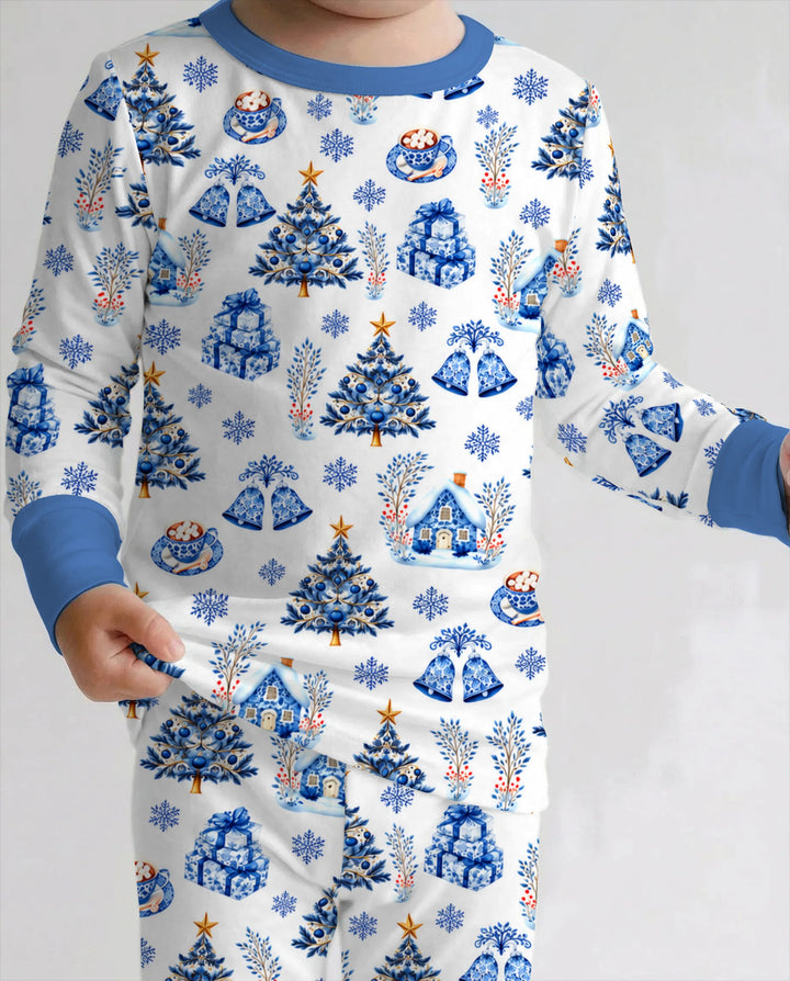 Blue Winter Wonderland Christmas Toss Bamboo Two Piece Long Sleeve Pajama Set