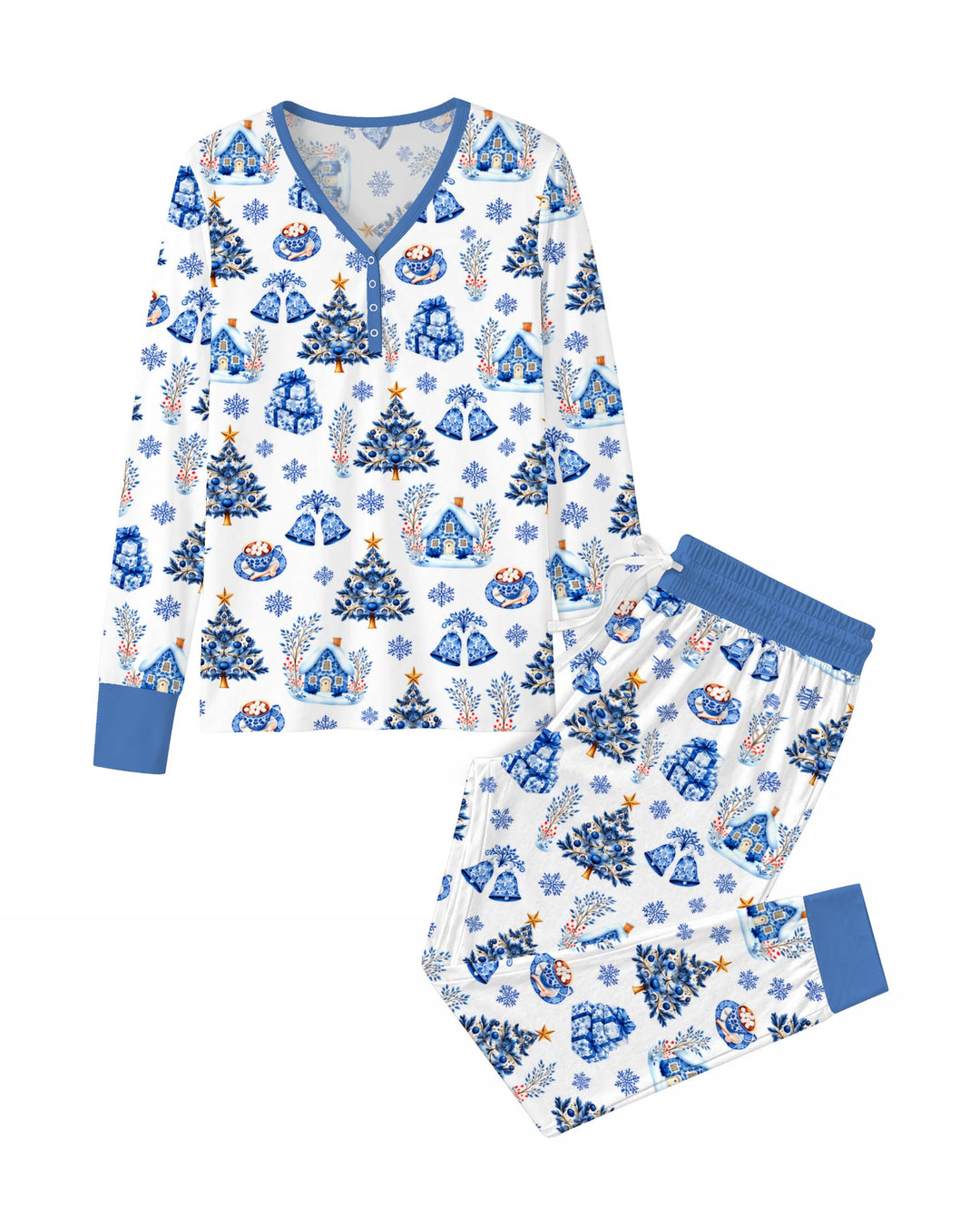 Blue Winter Wonderland Christmas Toss Bamboo Women Pajama Set